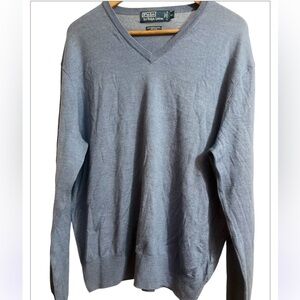 Polo by Ralph Lauren Blue V-Neck Silk Blend Sweater XL Men